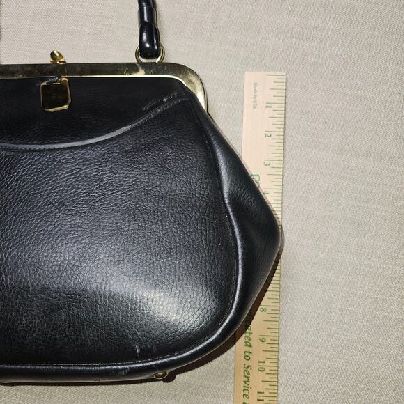 Vintage Black Leather Handbag with Snap Shut Kisslock Entry Medium - Picture 7 of 7